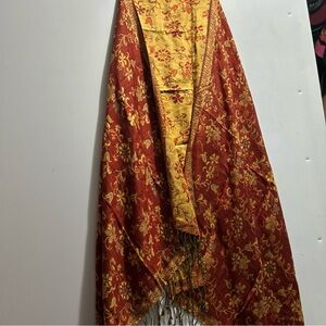 Elegant Floral Red and Gold Scarf